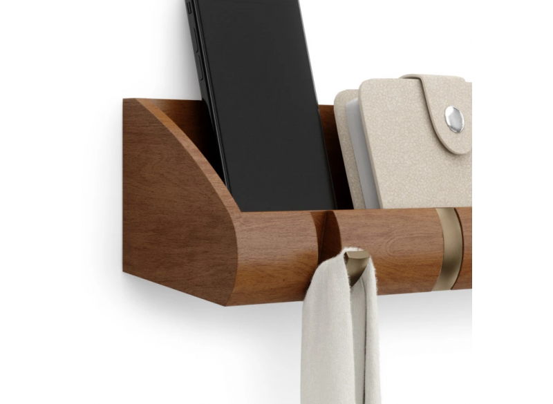 Wallrack Flip 5 w Shelf Walnut-Brass