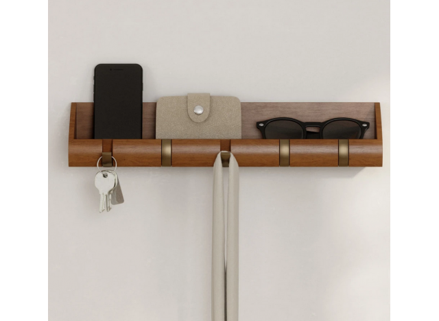 Wallrack Flip 5 w Shelf Walnut-Brass