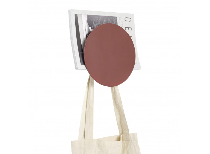 Knag-magasinholder, metal, rød Ø22x8cm