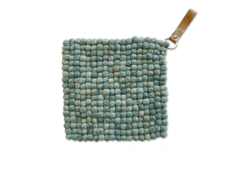 Bordskåner Blå-Grøn filtet uld m læderstrop