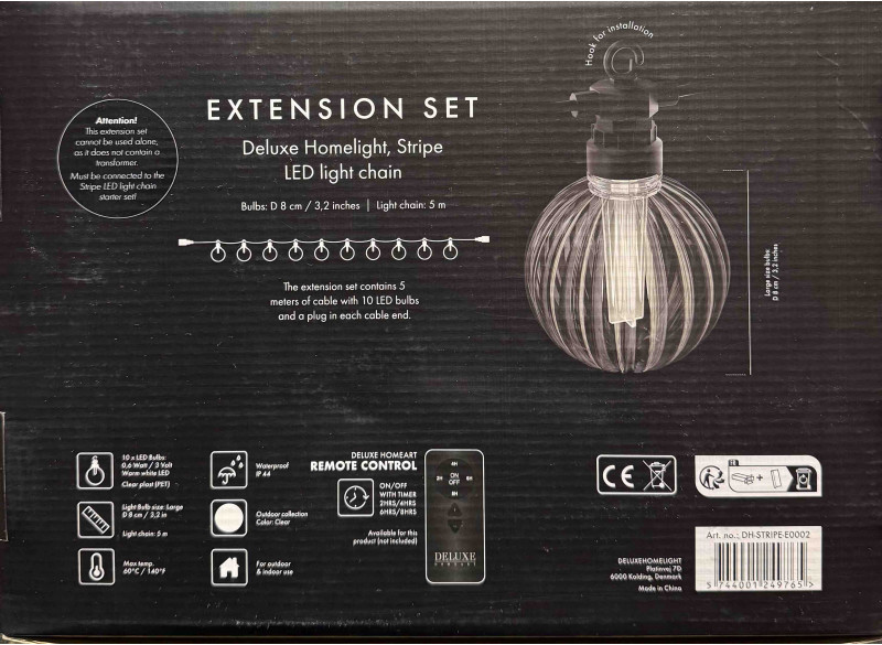 Lyskæde Ø8 Stribe - Forlængersæt