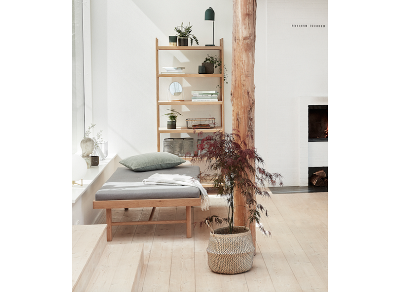 Reol m 4 hylder, egetræ, natur 