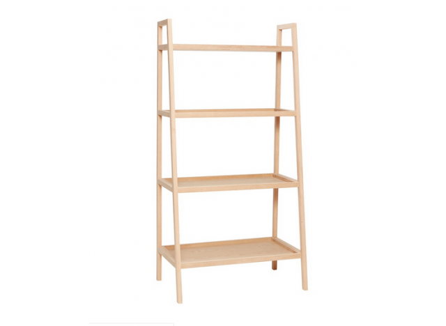 Reol m 4 hylder, egetræ, natur 