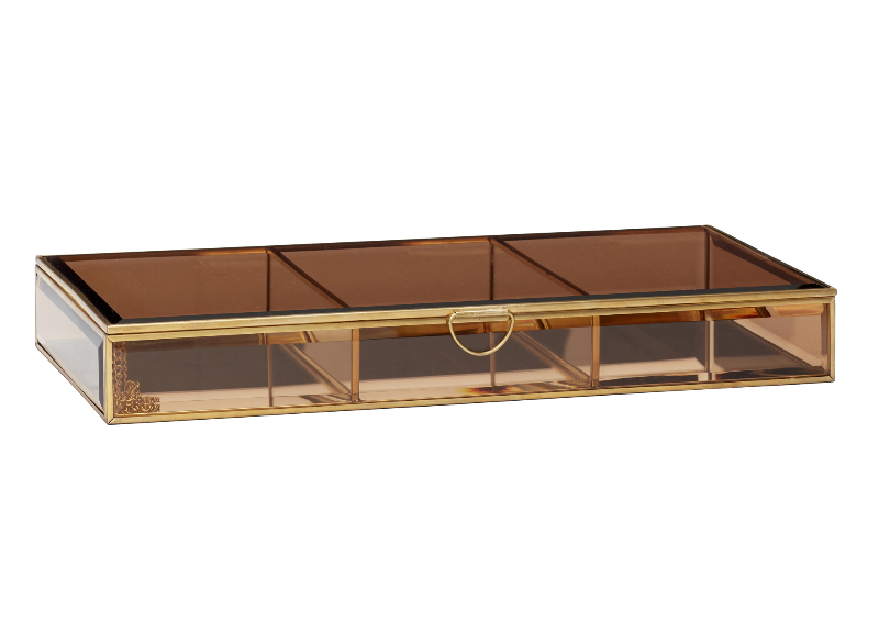 Glass box Brass Brown 35x19x5cm