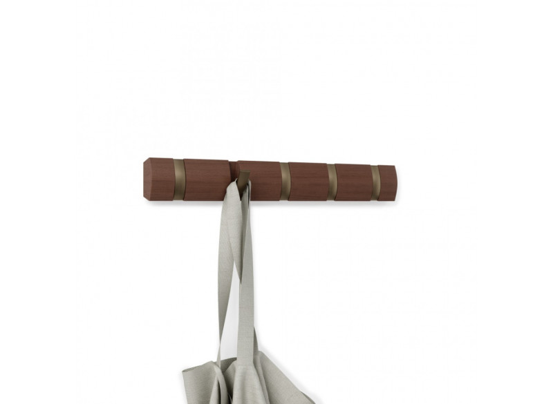 Knagerække Flip 5-hook Lys Walnut - Messing