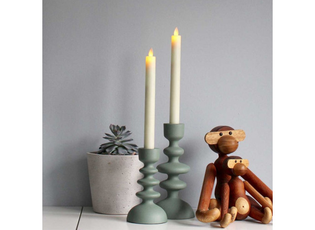 LED lys med bevægelig flamme - 3 pak beigegrå/remote